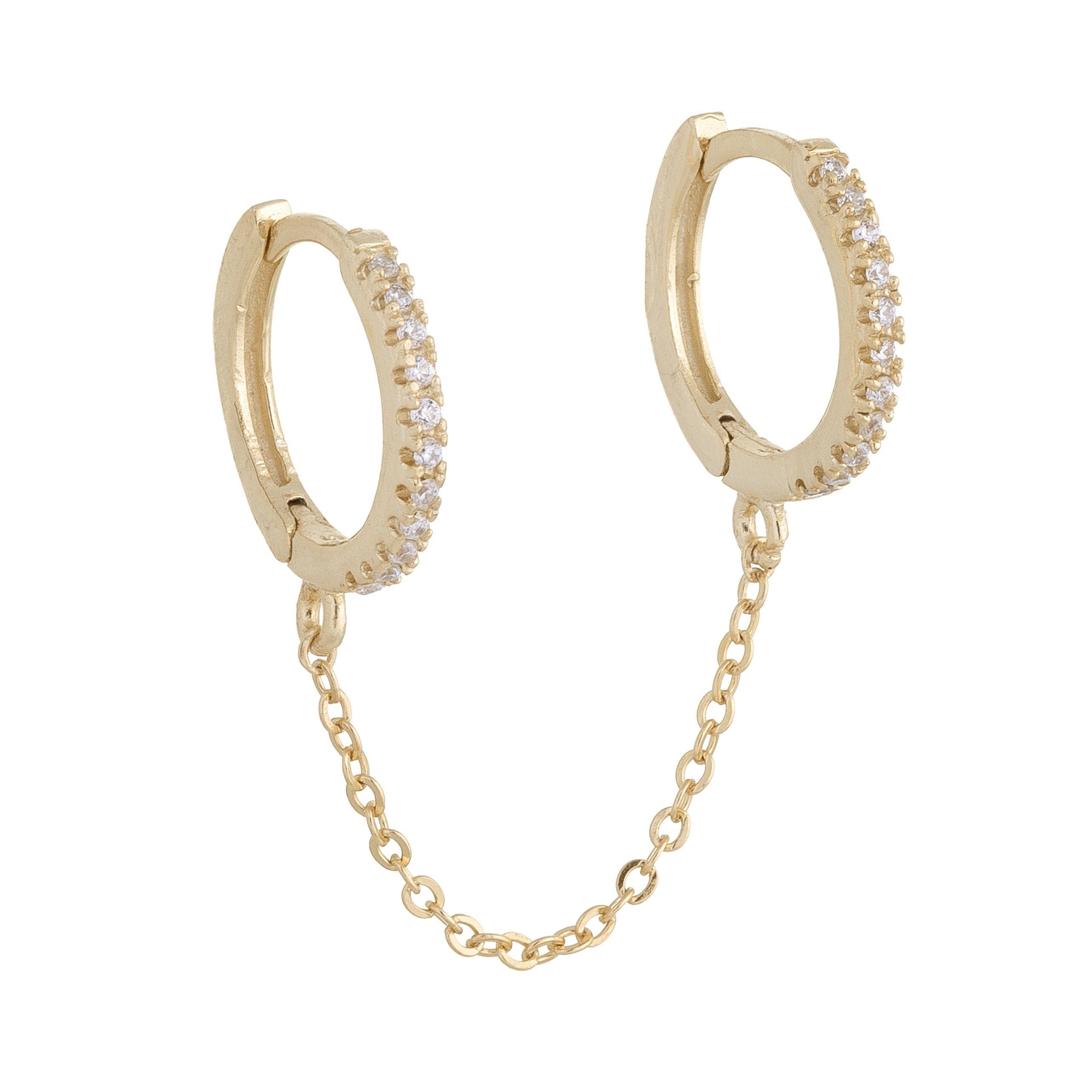 CZ Double Huggie Chain Earring