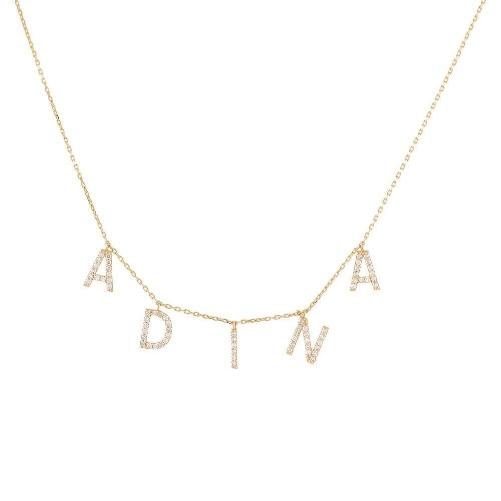 Diamond Block Name Necklace 14K