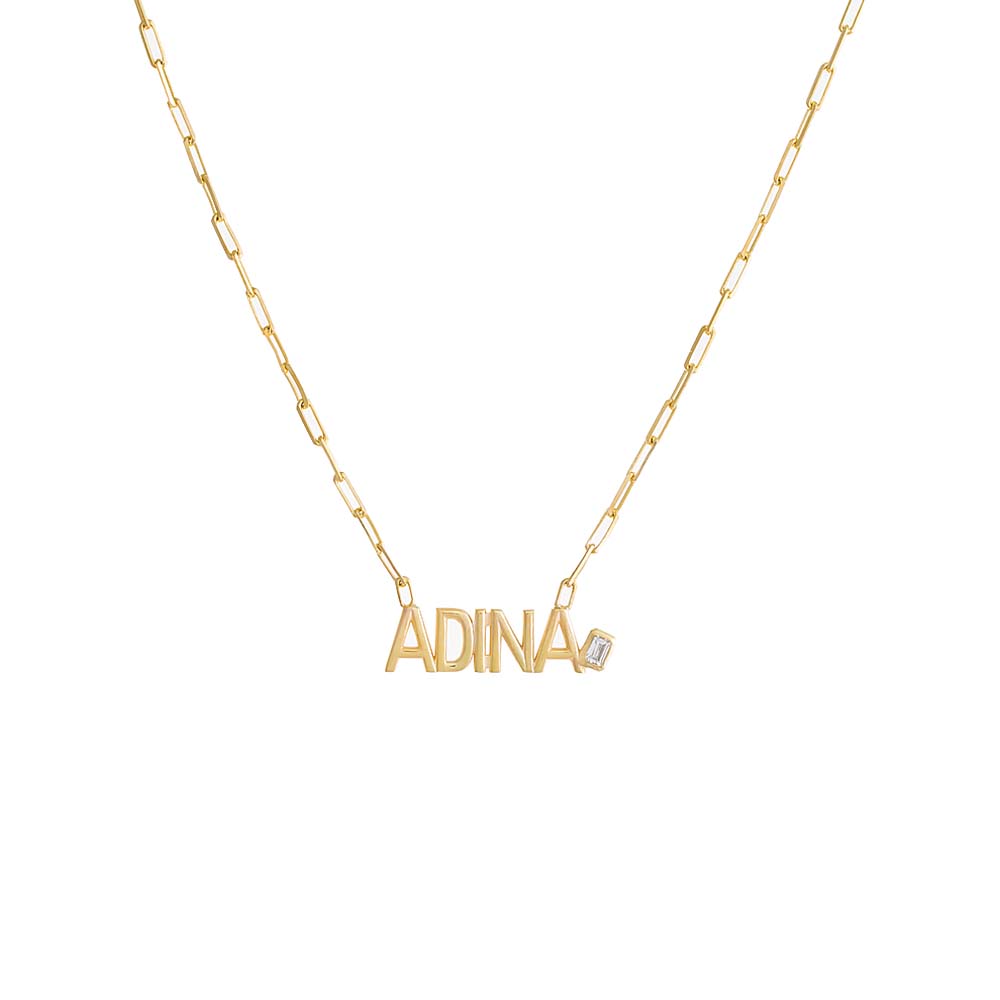 Baguette Bezel Uppercase Block Name Necklace