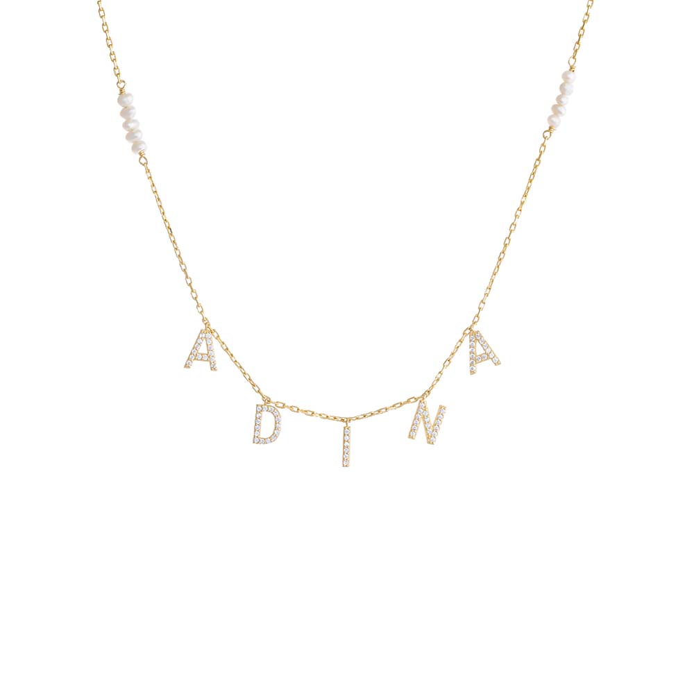 Pearl Cluster Pave Dangling Name Necklace