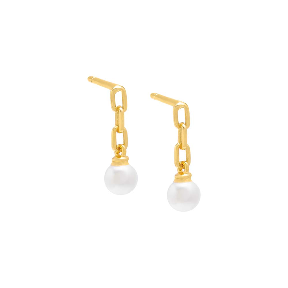 Tiny Link Pearl Drop Stud Earring