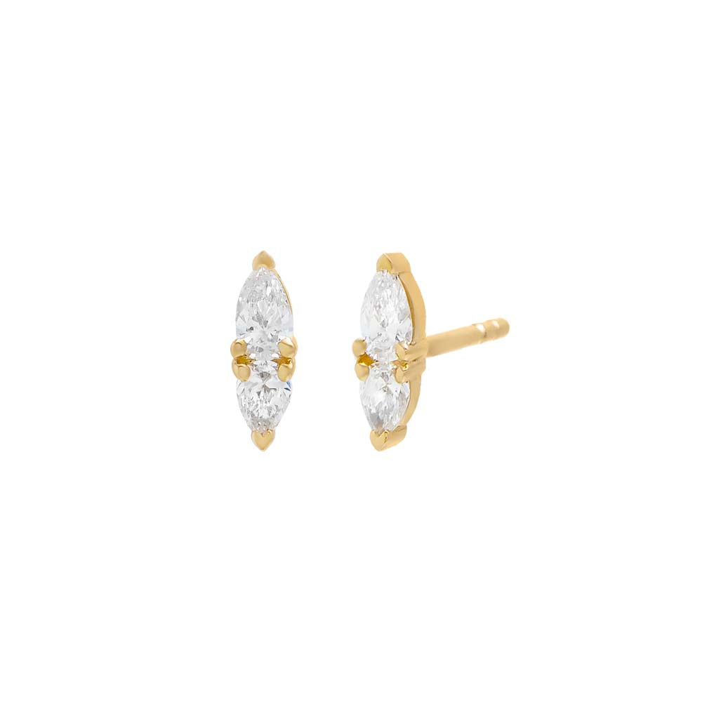 Double Diamond Stud Earring 14K