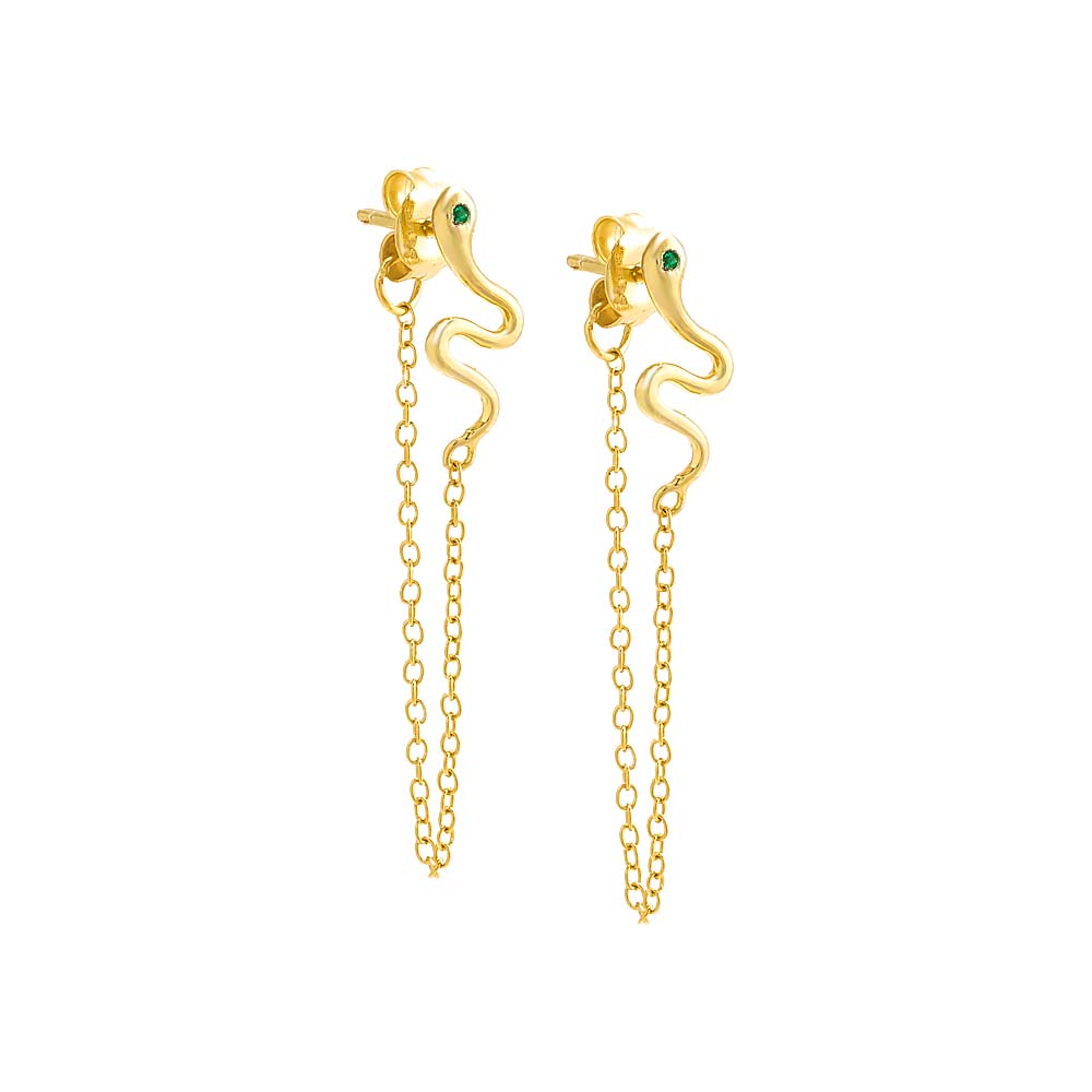 CZ Snake Front Back Chain Stud Earring