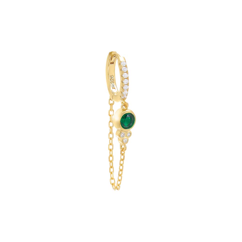 Pave Colored Bezel Drop Chain Huggie Earring