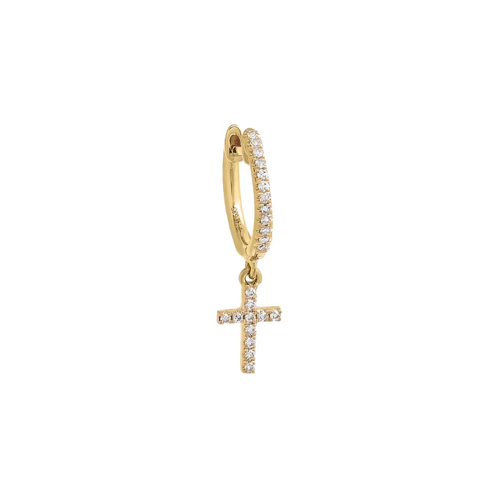 Diamond Pave Dangling Cross Huggie Earring 14K