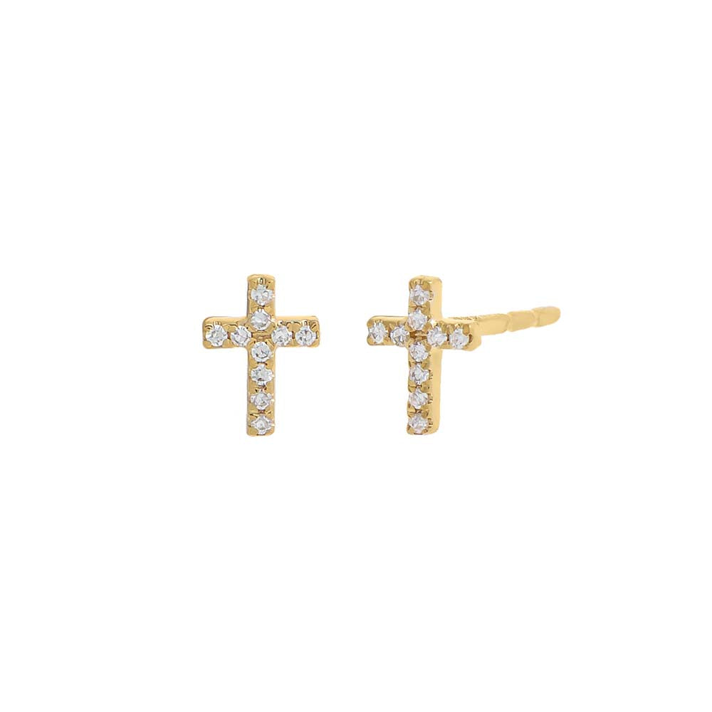 Mini Pave Diamond Cross Stud Earring 14K