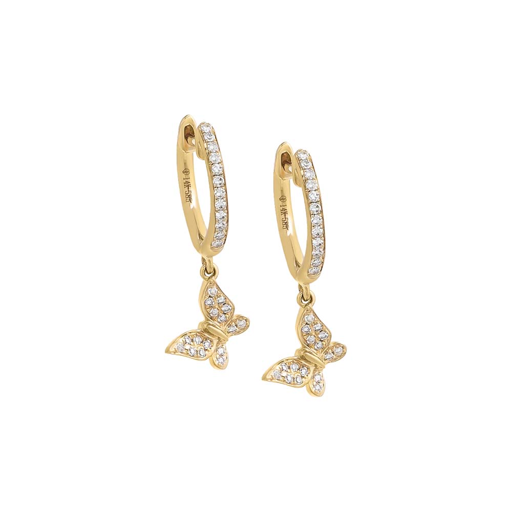 Diamond Pave Dangling Butterfly Huggie Earring 14K