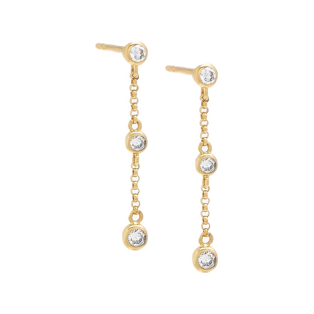 Diamond Triple Bezel Station Drop Stud Earring 14K