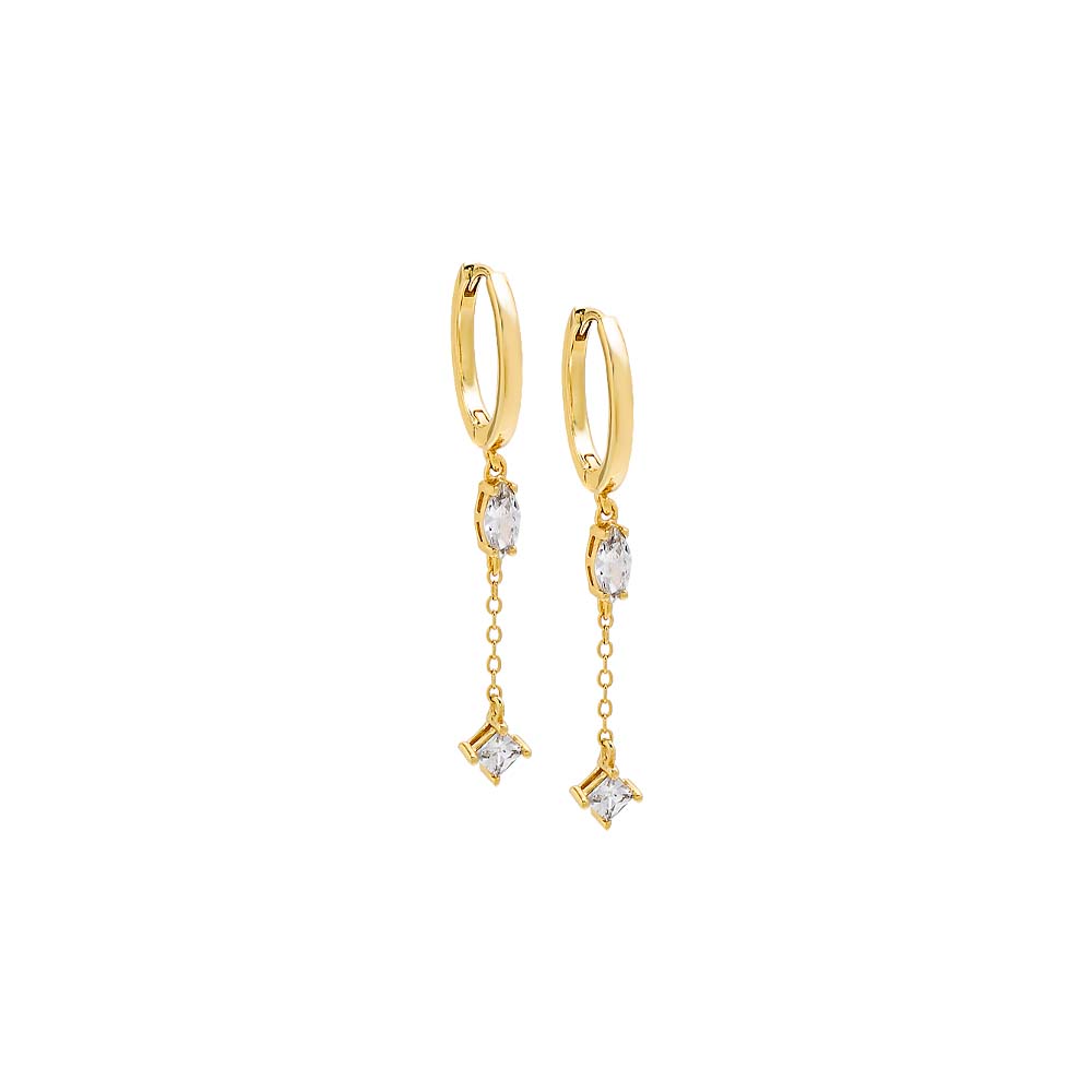 Marquise X Solitaire Drop Chain Huggie Earring