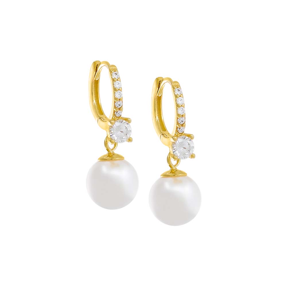 Pave Pearl Dangle Huggie Earring