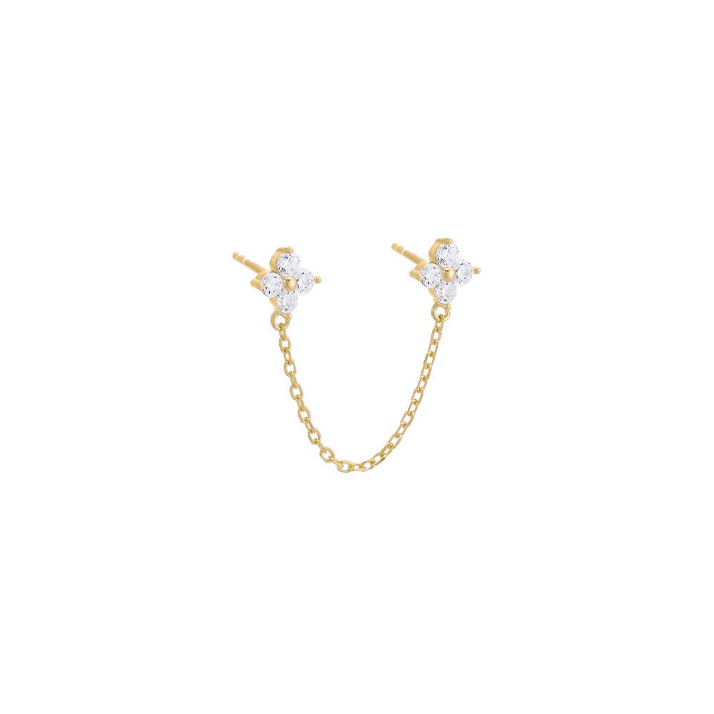 Colored CZ Double Flower Chain Stud Earring