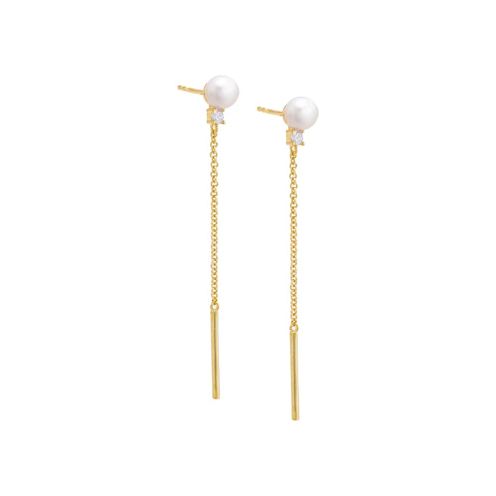 Pearl Chain Bar Drop Stud Earring