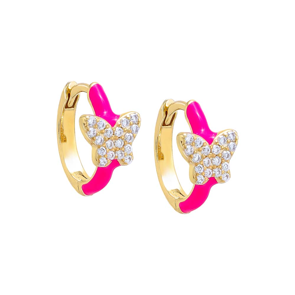 Pave Butterfly Colored Enamel Huggie Earring