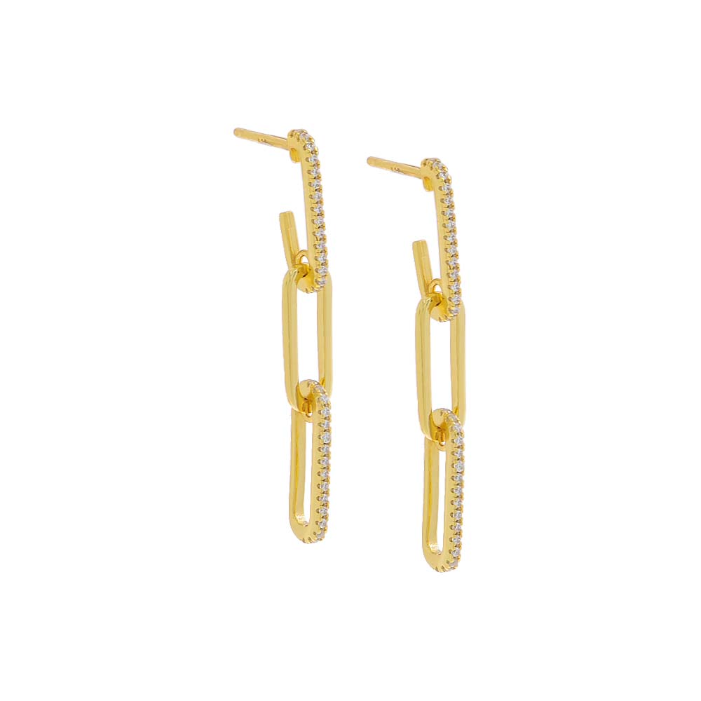 Pave Paperclip Drop Stud Earring