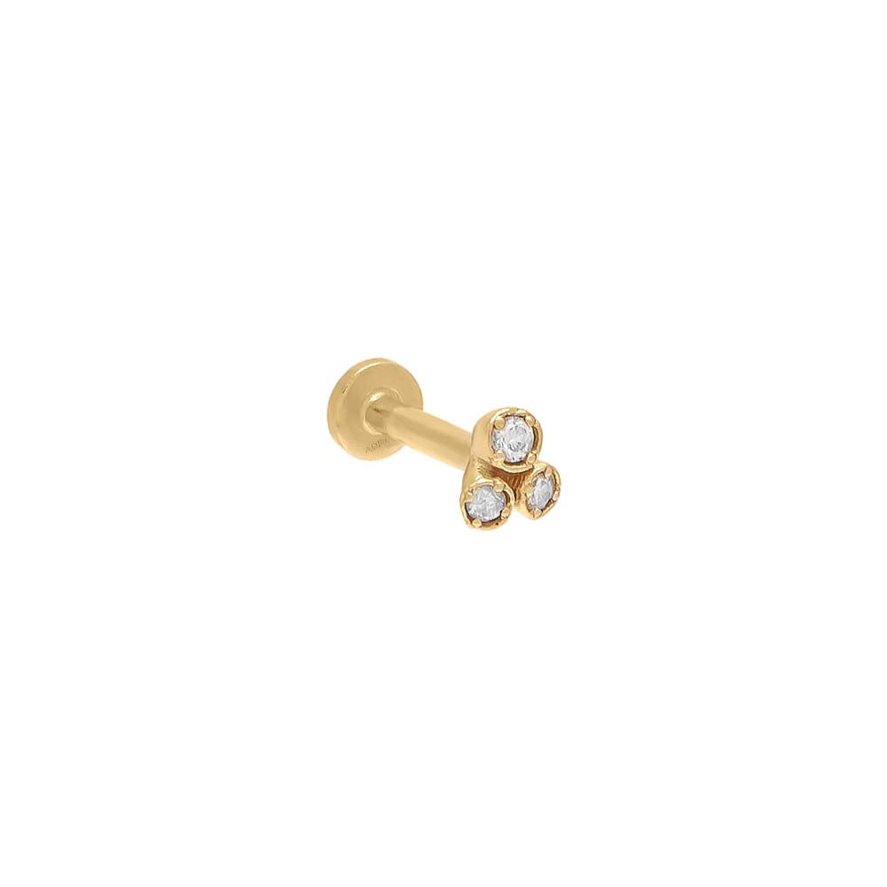 Diamond Trio Cluster Threaded Stud Earring 14K