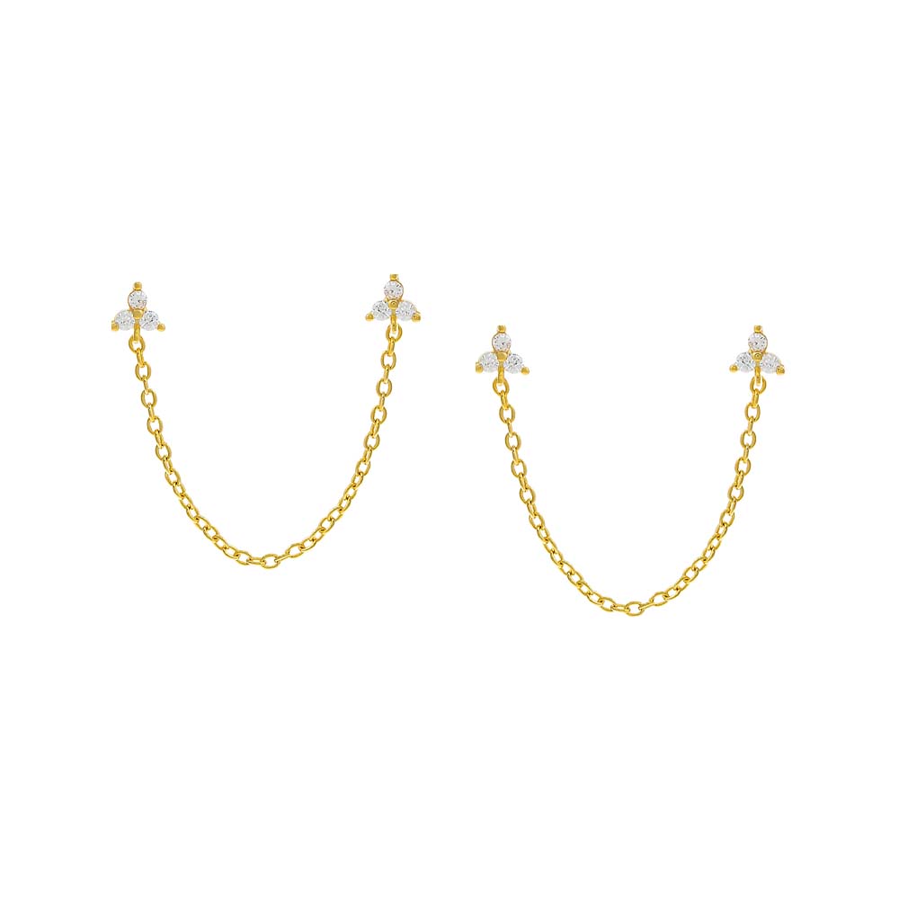 Double Trio Cluster Chain Stud Earring