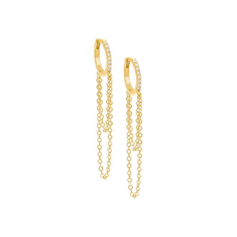 Pave Long Chain Huggie Earring