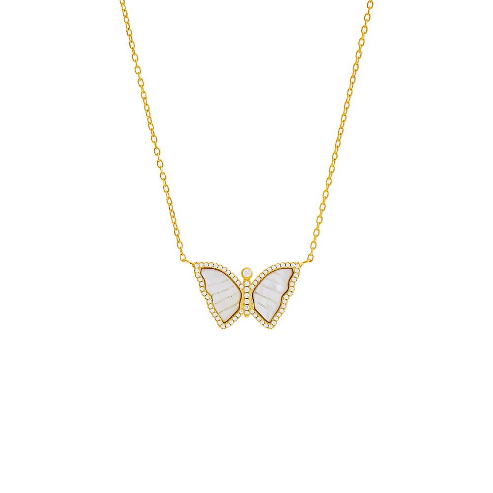 Pave Butterfly Colored Stone Necklace