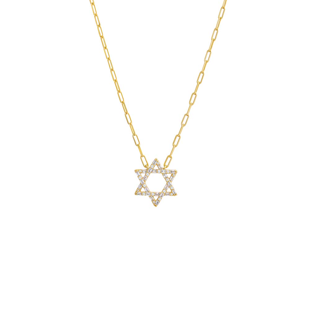 CZ Solitaire X Baguette Star of David Necklace