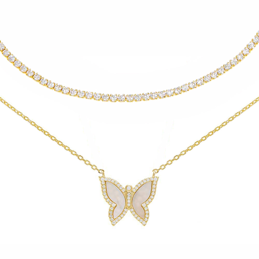 The Thin Tennis \u0026 Butterfly Necklace Combo Set