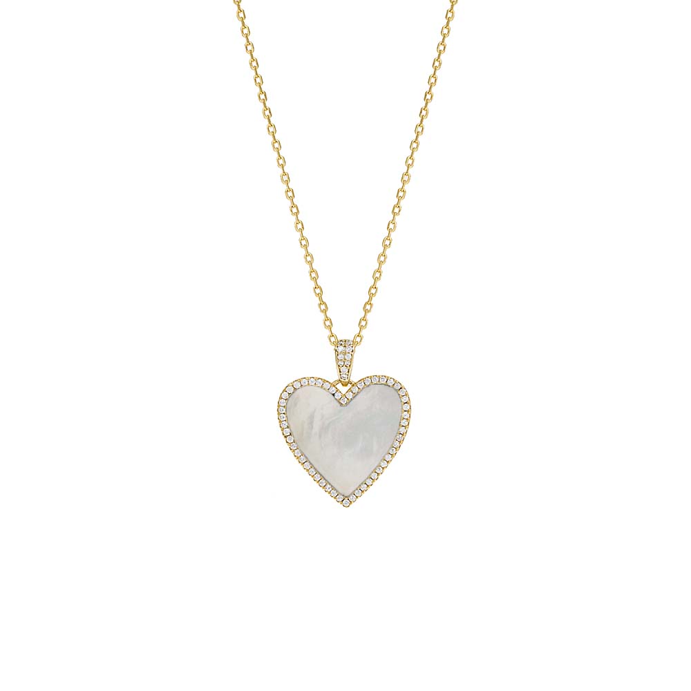 Pave Outlined Heart Stone Necklace