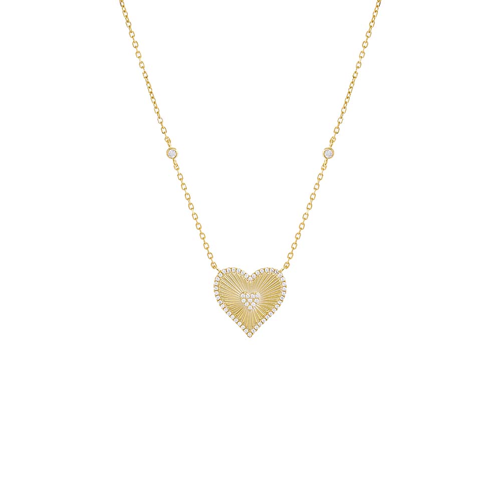 Pave Double Heart Ridged Necklace