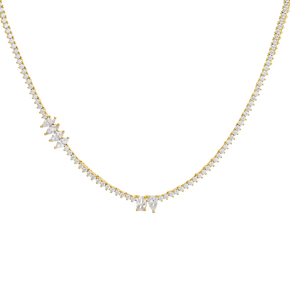 CZ Multi Stone Shape Thin Tennis Necklace