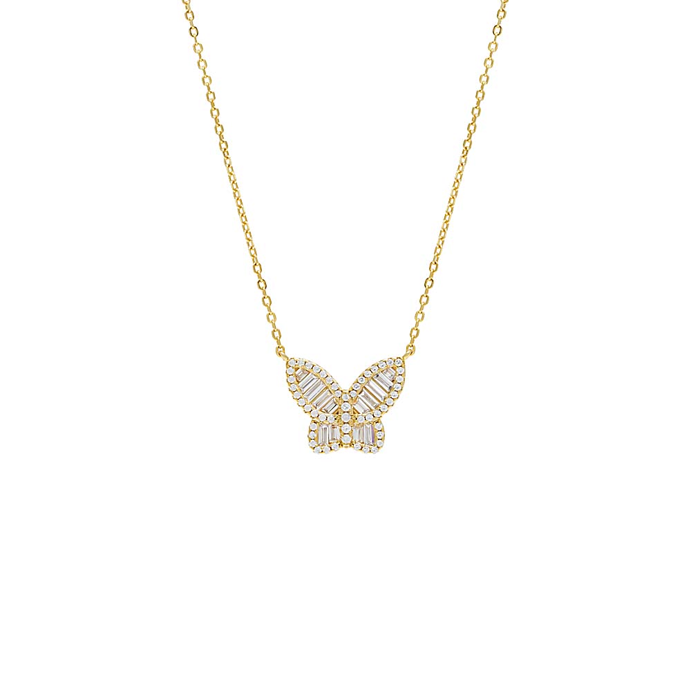 Small Pave X Baguette Butterfly Necklace